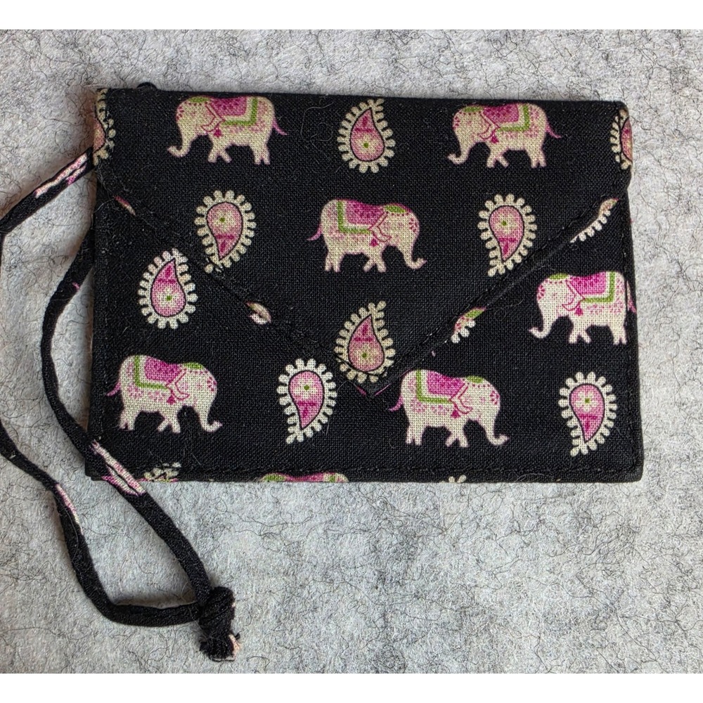 Vera Bradley Java Blue Elephant Paisley ID Case Lanyard Wallet Black Pink